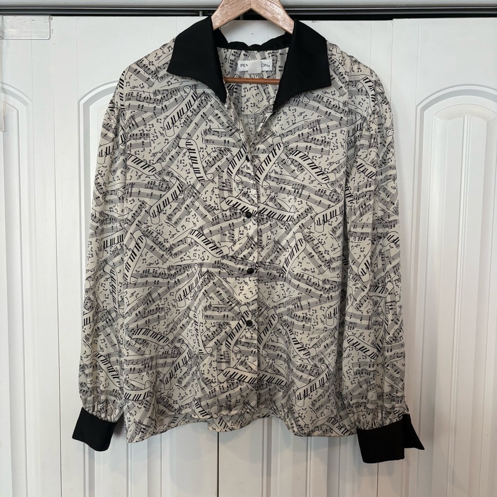 Pendleton White And Black‎ Music Print Button Down Shirt Size 14